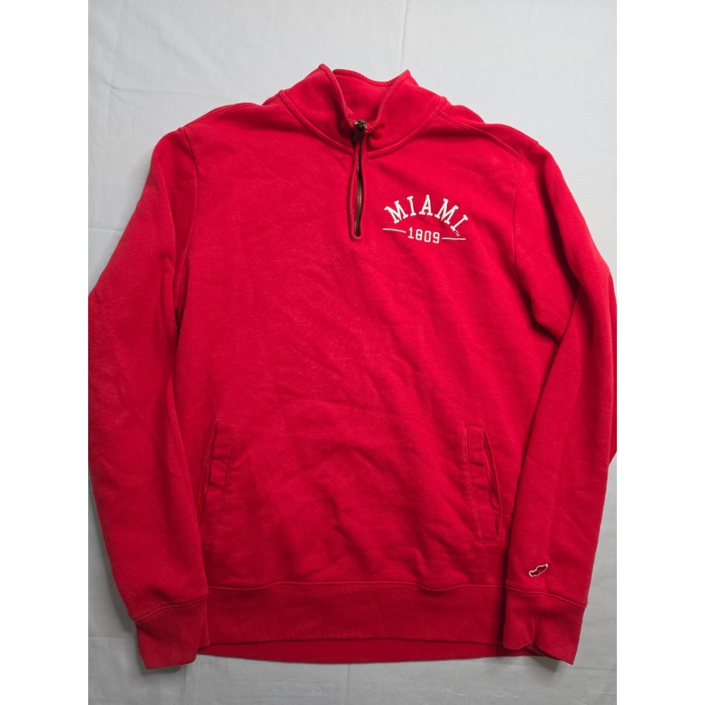 League Miami RedHawks Football Sweatshirt Men's Medium Red Fleece Lined 1/4 Zip